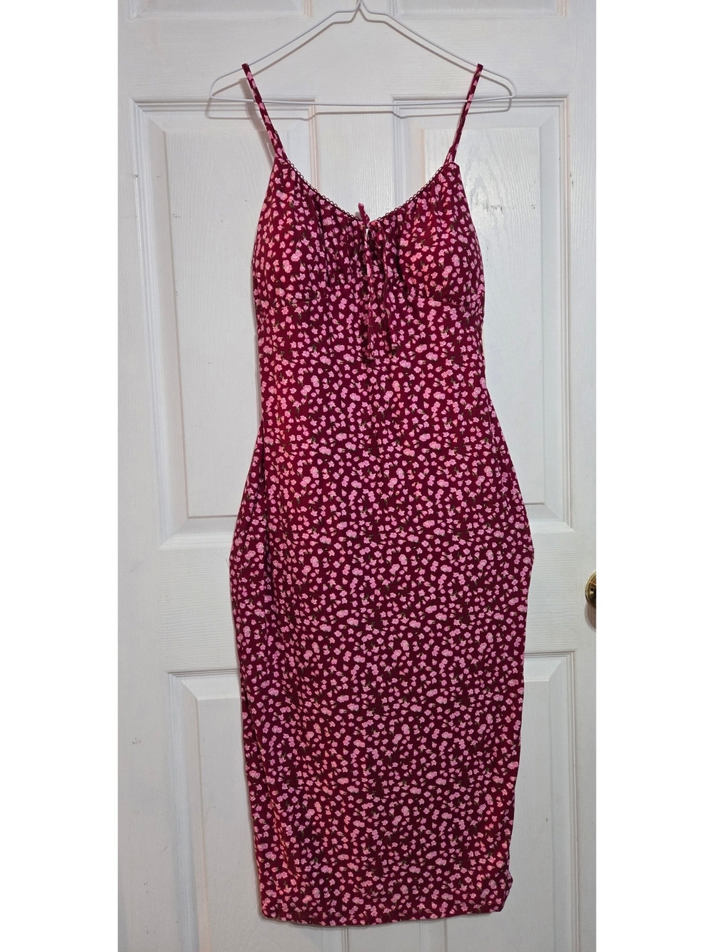 No Boundaries Burgundy & Pink Floral Midi Dress